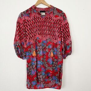 Diane Freis Vintage Red Printed Tunic Top Size Large